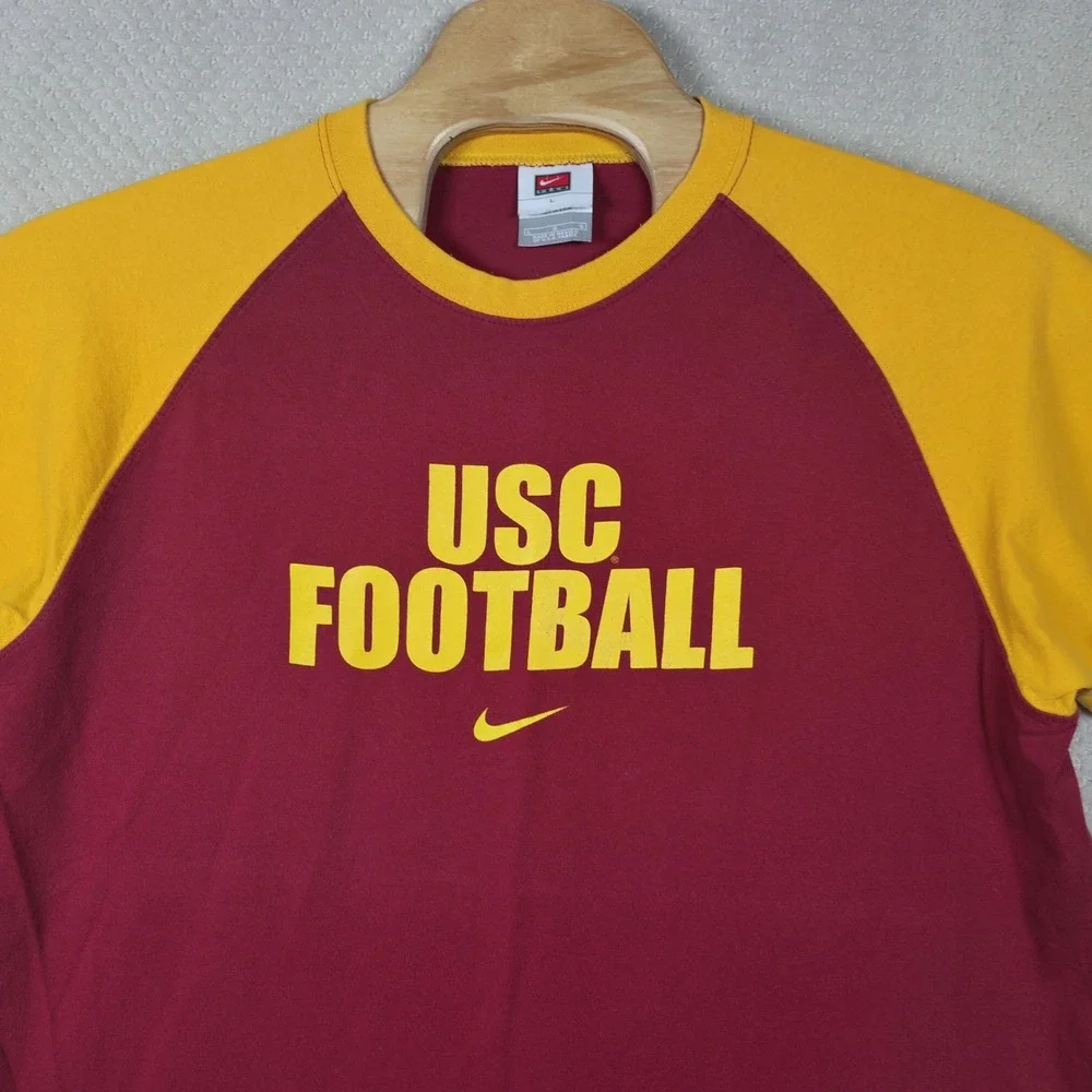 Vintage Y2K Nike Team USC‎ Trojans Football T-Shirt Mens L Center Swoosh Raglan